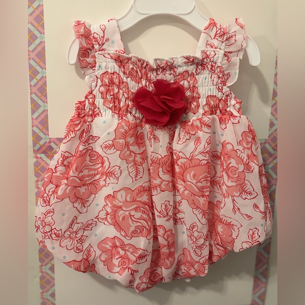 Bon Bebe white and Red Floral Baby Outfit dress